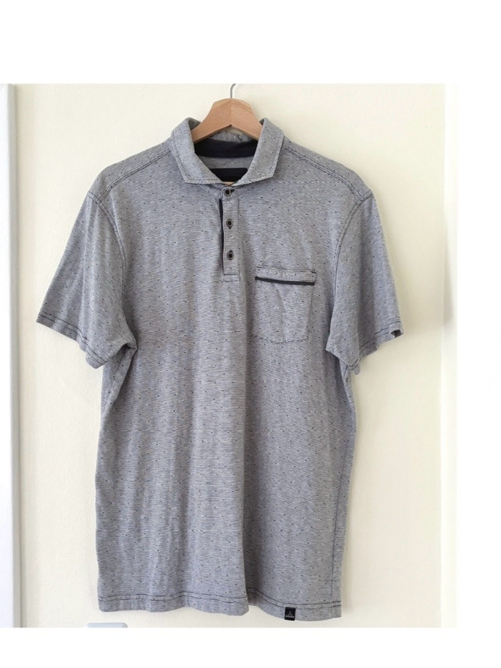 prAna coal grey gray striped short sleeve polo